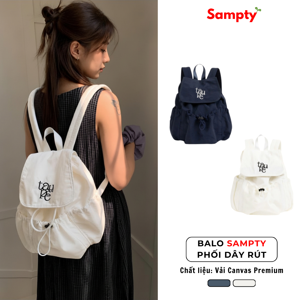 Balo Nữ 𝐒𝐚𝐦𝐩𝐭𝐲 Dây Rút Nylon Canvas Form Rộng Basic Thời Trang Đi Học Đi Chơi Hằng Ngày 2026