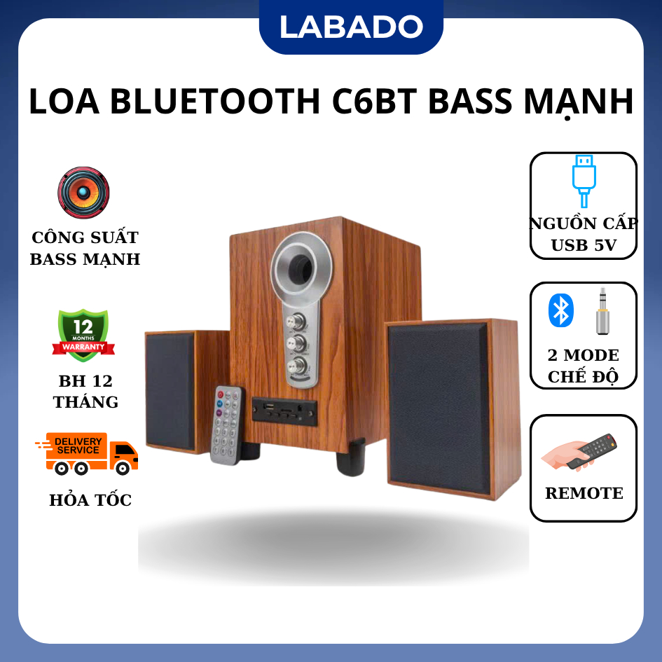 Loa máy vi tính để bàn pc, loa máy tính bluetooth cắm laptop gồm bộ 3 loa âm bass mạnh C6BT