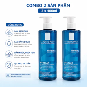 Combo 2 Chai Sữa Rửa Mặt La Roche-Posay Effaclar Purifying Foaming Gel 400ml – Làm Sạch Sâu, Giảm Nhờn, Hỗ Trợ Da Mụn