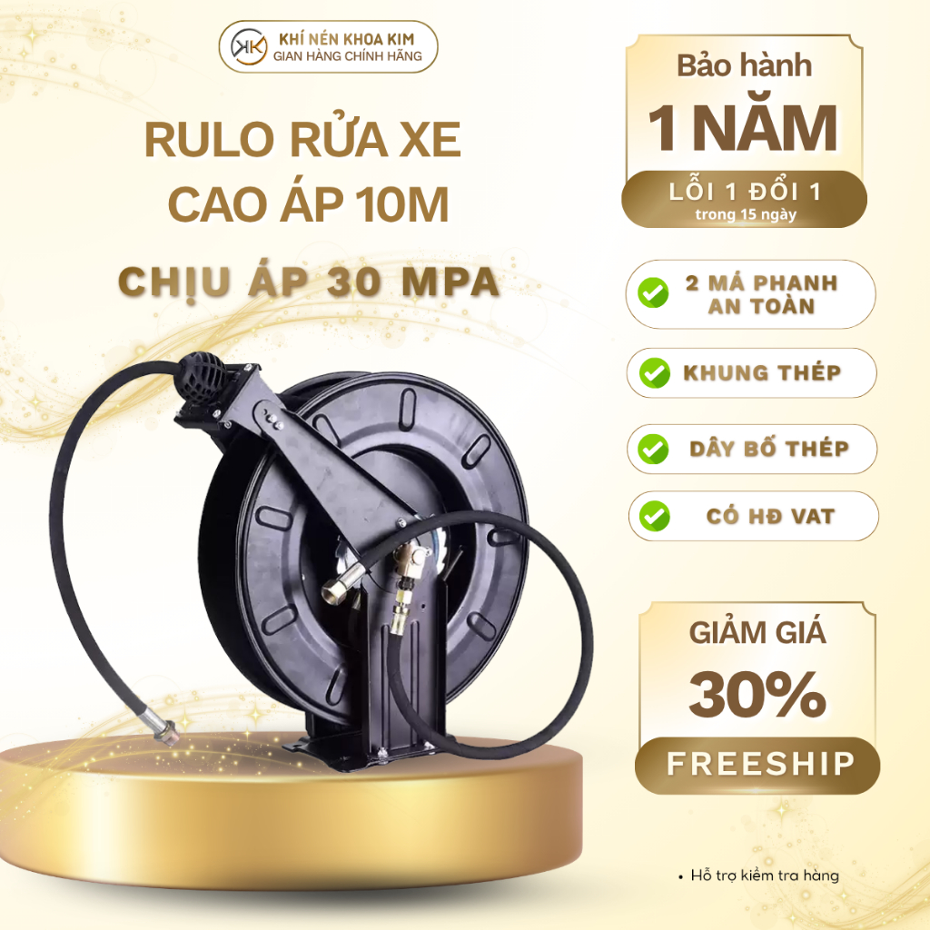 Cuộn Dây Tự Rút Rửa Xe Cao Áp - 10M Chịu Áp 300KG Dây Rửa Xe Chuyên Nghiệp Cho Gara Ô Tô Khoa Kim