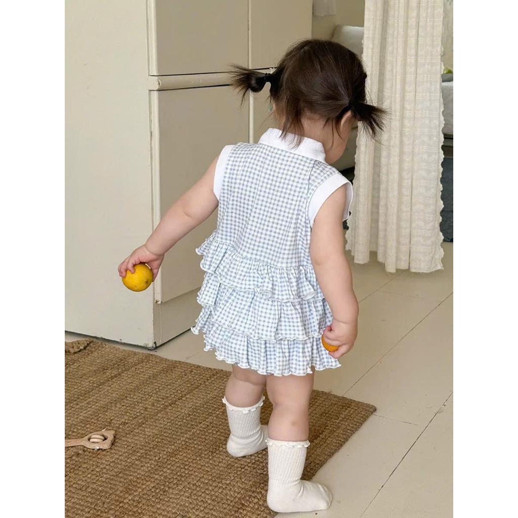 (Bon Kids) A926 Set Bộ Suit PoLo Có Cổ Sát Nách Hoạ Tiết Caro Dành Cho Bé Phong Cách Hàn Quốc