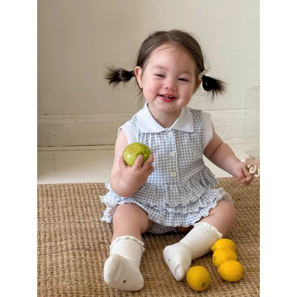 (Bon Kids) A926 Set Bộ Suit PoLo Có Cổ Sát Nách Hoạ Tiết Caro Dành Cho Bé Phong Cách Hàn Quốc