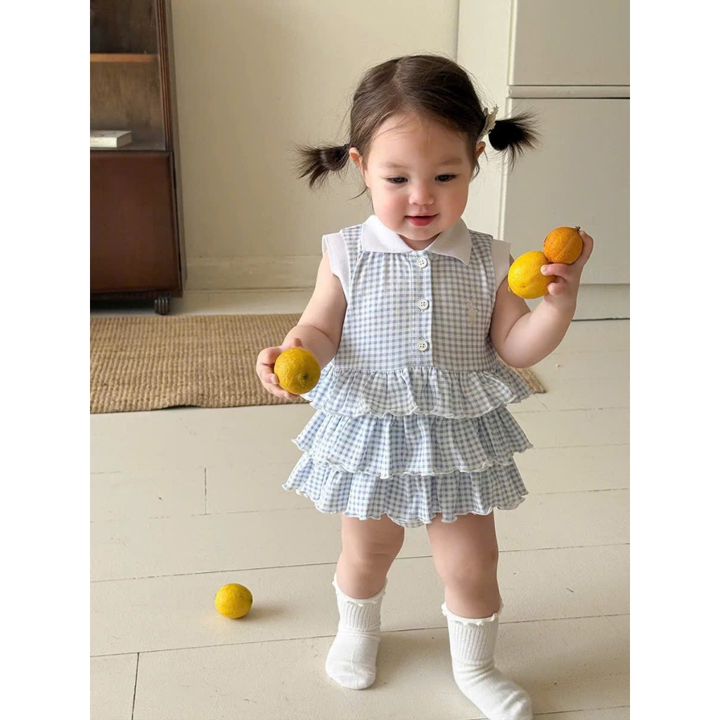 (Bon Kids) A926 Set Bộ Suit PoLo Có Cổ Sát Nách Hoạ Tiết Caro Dành Cho Bé Phong Cách Hàn Quốc