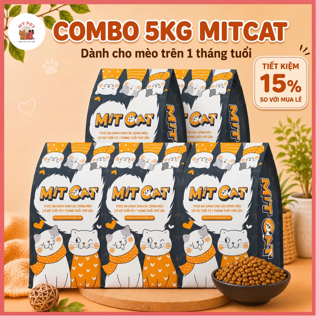[TẶNG 5 SÚP] Combo 5kg Hạt MITCAT gói 1kg  - Dầu cá giúp giảm rụng lông, vị cá ngừ mới cho mèo mọi lứa tuổi