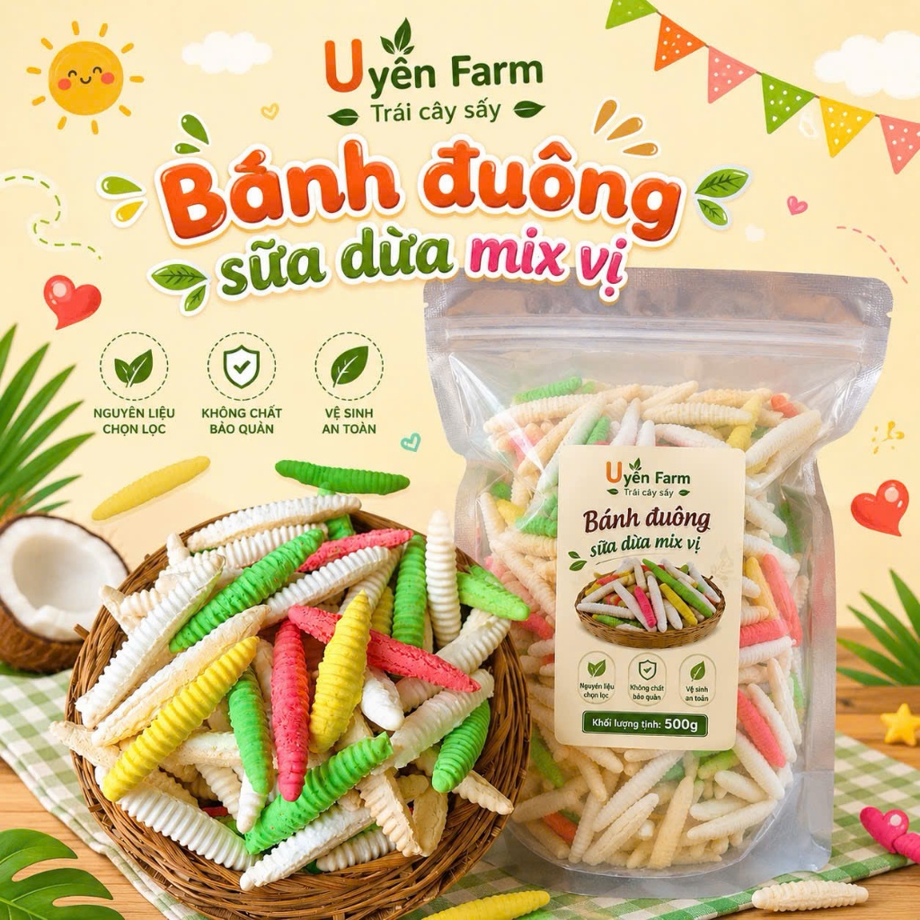 Bánh Đuông Sữa Mix Vị Loại Đặc Biệt_ Bánh Đuông Dừa Sữa Tuổi Thơ_ Bánh Quy Dừa Sữa Mix Vị (Date mới)