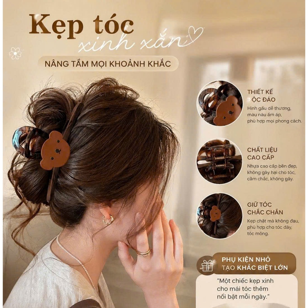 Kẹp tóc càng cua phong cách Hàn Quốc, kiểu dáng con gấu baby  và nơ