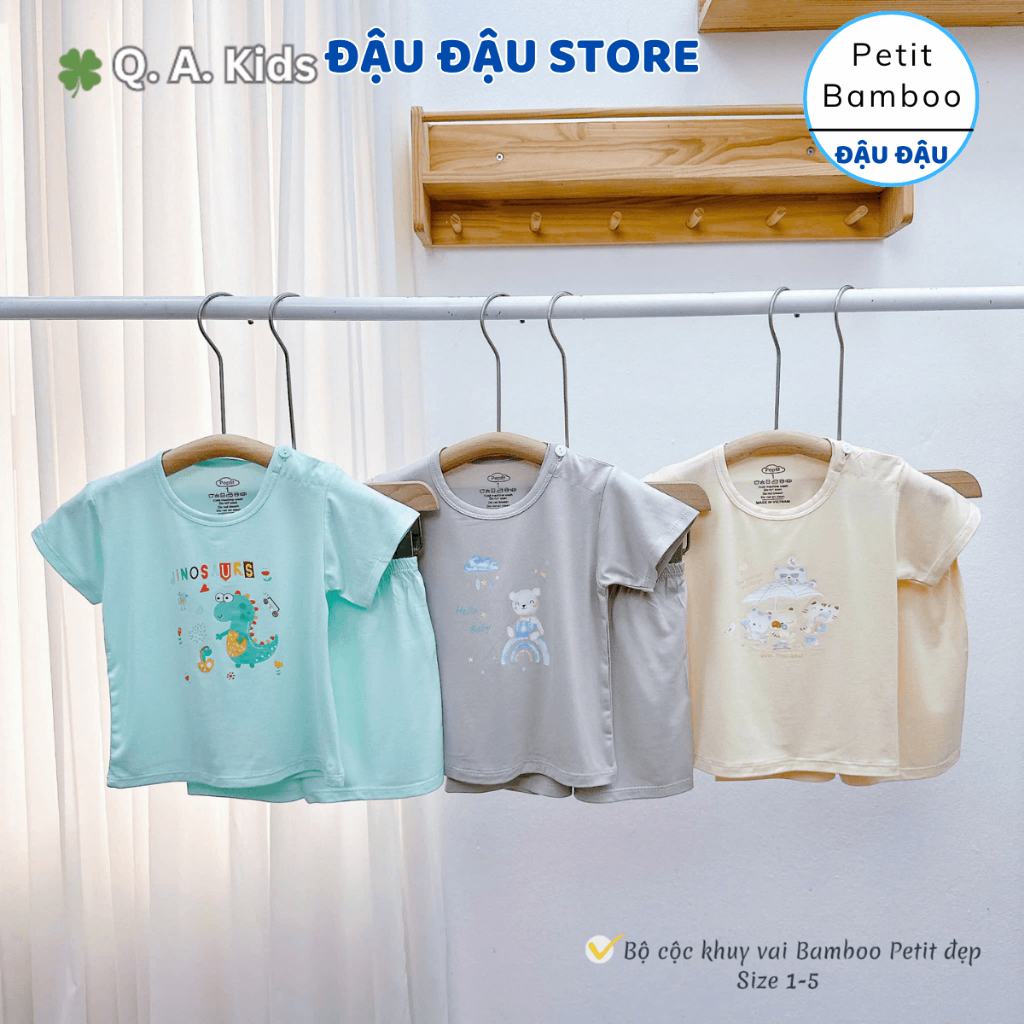 Set 2/3 Bộ Cộc Cài Vai Bamboo Petit mềm mịn in hoạ tiết cho bé trai bé gái size 4-15 kg QA-CV33 Đậu Đậu Store