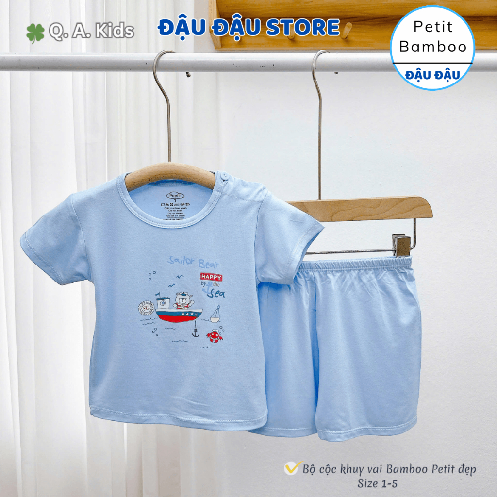 Set 2/3 Bộ Cộc Cài Vai Bamboo Petit mềm mịn in hoạ tiết cho bé trai bé gái size 4-15 kg QA-CV33 Đậu Đậu Store