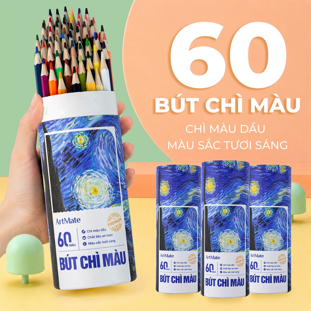 [NEW] Bút Chì Màu Gốc Dầu 60 Màu Van Gogh Classmate Màu Chì Mịn, Tươi Sáng, Chồng Được Màu, Blend Màu Xịn, Hoà Sắc Tốt