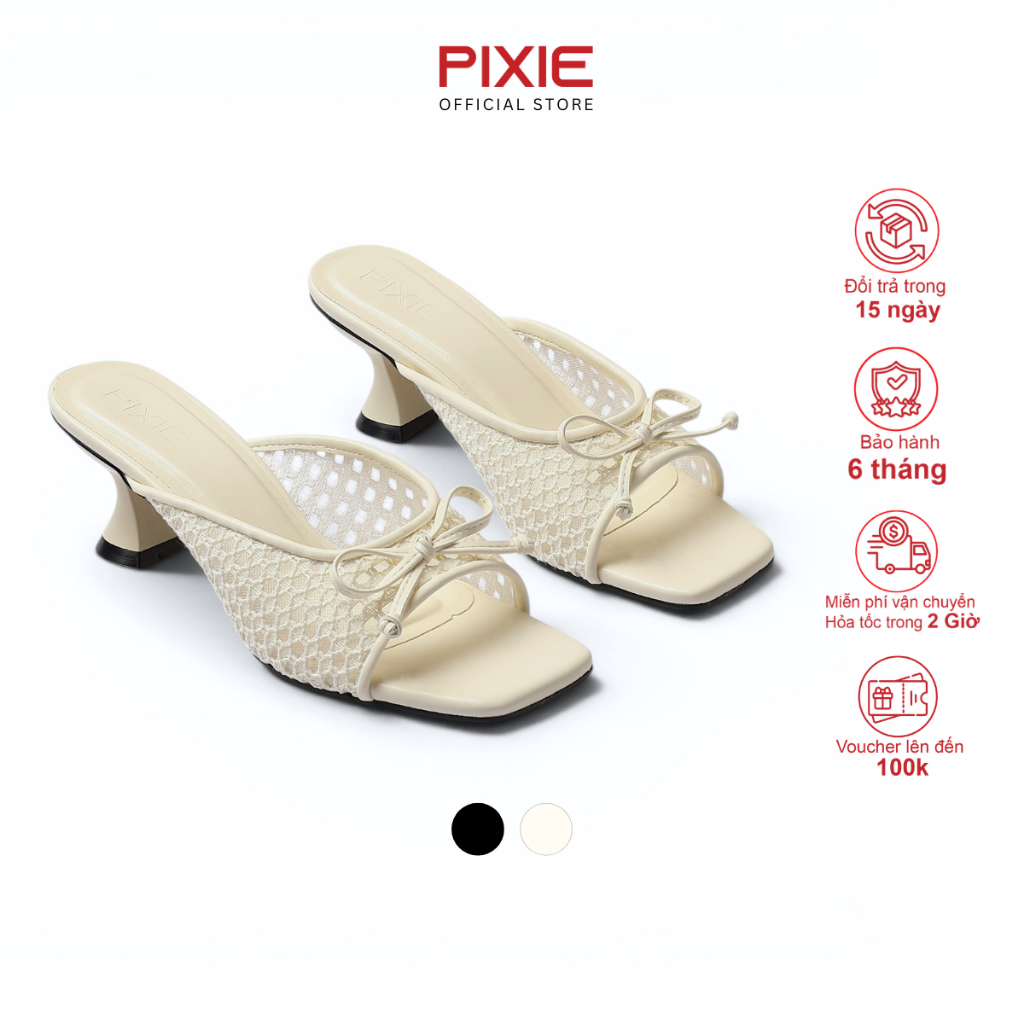 Guốc Cao Gót Nữ 5cm Vải Lưới Phối Nơ Thời Trang Pixie H462