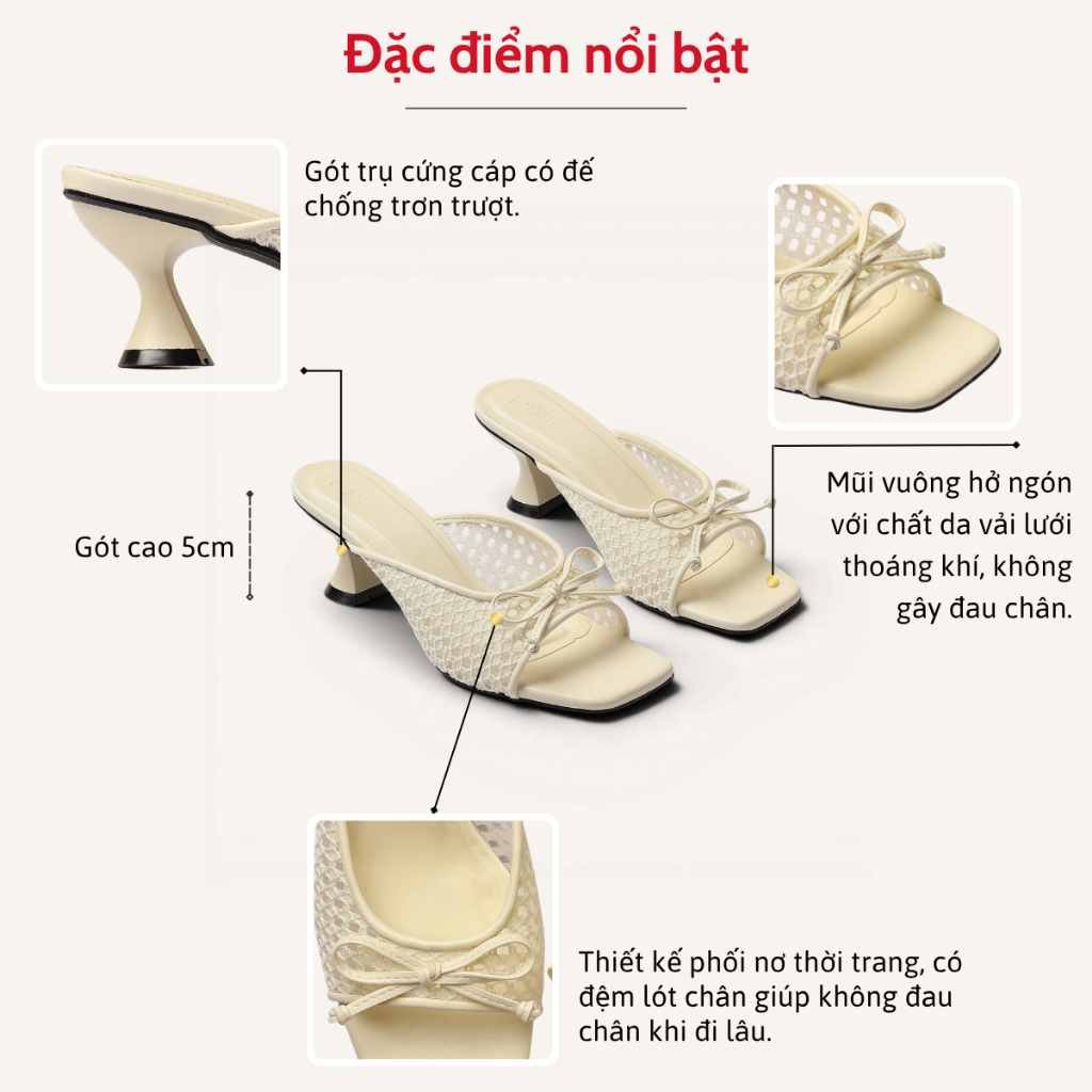 Guốc Cao Gót Nữ 5cm Vải Lưới Phối Nơ Thời Trang Pixie H462