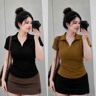 Áo thun nữ bolo bigsize chất liệu thun gân tăm áo thun oversize polo qua rốn thoáng mát co giãn tốt trẻ trungACB