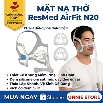 Mặt nạ thở chụp mũi (Nasal mask) dùng cho máy trợ thở CPAP BiPAP- Resmed Airfit N20- ảnh thật