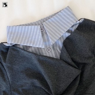 Áo Kiểu Nữ Twentyfive Giả 2 Lớp Phối Sơ Mi, Cổ Trễ, Áo Thun Nữ Cộc Tay Form Ôm Tôn Dáng Thanh Lịch 7234