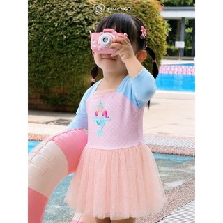 HOẢ TỐC - Váy bơi bé gái liền thân HUMY NGO, Bộ bơi thun lạnh chống nắng có lót quần phối chân váy lưới bé 11-38kg [215]