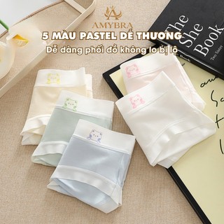 Combo 5 Quần Lót Cotton Viền Lụa Siêu Mát - Set 5 Quần Chip Nữ Tính In Chú Gấu Dễ Thương AMYBRA LY03