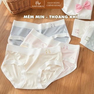 Combo 5 Quần Lót Cotton Viền Lụa Siêu Mát - Set 5 Quần Chip Nữ Tính In Chú Gấu Dễ Thương AMYBRA LY03