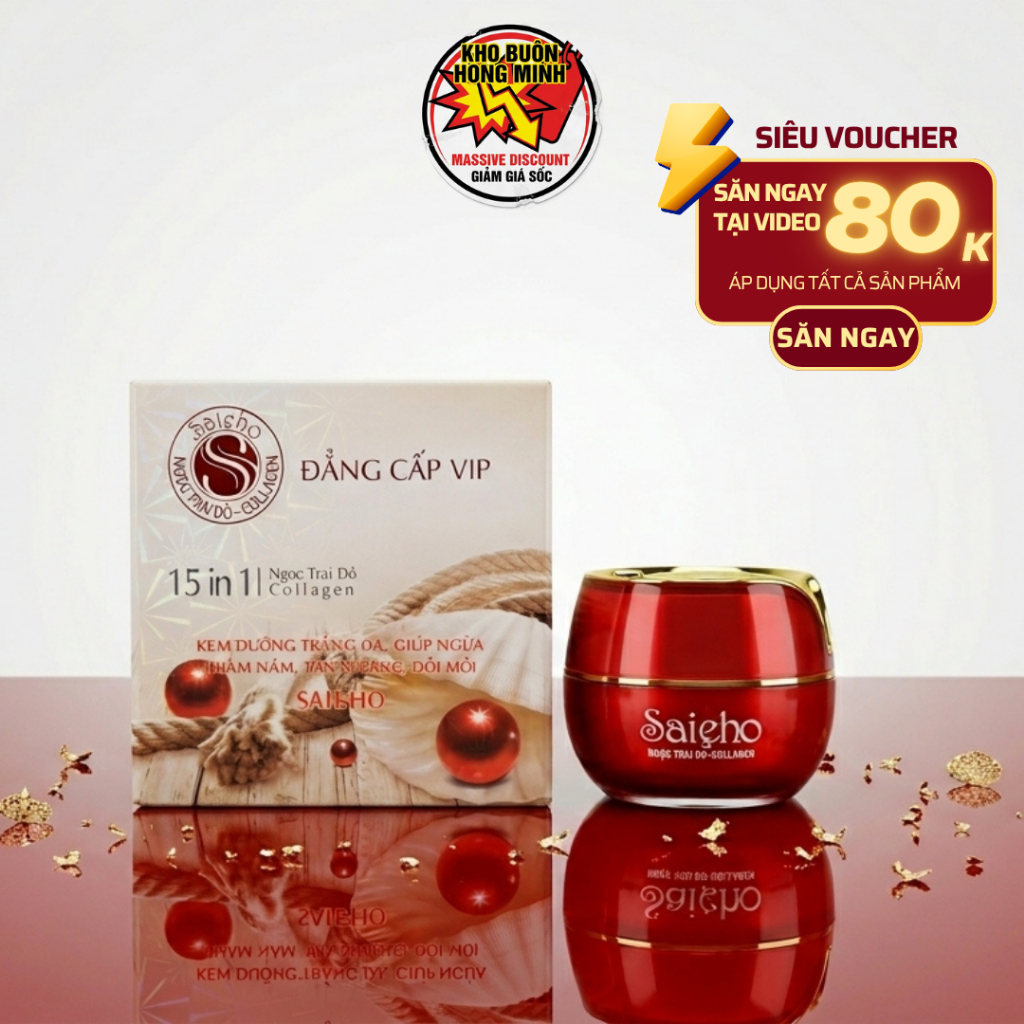 Kem Saieho 15 in 1 Dưỡng Trắng Da Mặt Mờ Thâm Sạm Nám Collagen Cao Cấp 30g (Đỏ)
