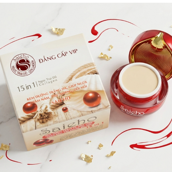 Kem Saieho 15 in 1 Dưỡng Trắng Da Mặt Mờ Thâm Sạm Nám Collagen Cao Cấp 30g (Đỏ)