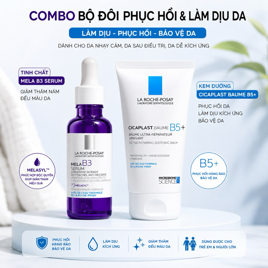 Combo La Roche-Posay Mela B3 Serum + Cicaplast Baume B5+ – Giảm Thâm, Phục Hồi, Làm Dịu Da