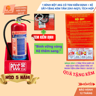 {Có kiểm định}Combo 1 Bình chữa cháy bột ABC 4kg  tặng kèm 1 tấm nội quy tiêu lệnh 2in1+ kệ đựng