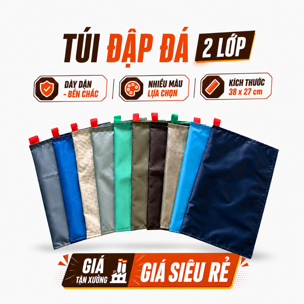 [Mua 2 Tặng 1] Túi Đập Đá 2 Lớp 38x27cm Polyester Dày Bền Nhiều Màu Giao Ngẫu Nhiên Freeship Giá Gốc Tổng Kho Miền Tây
