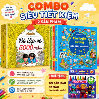 [TẶNG HỘP MÀU] Combo 2 Bộ Sách: Cuốn Bé Tập Vẽ 5000 Mẫu & Combo 3 Cuốn Rèn Luyện Tư Duy Não Trái, Não Phải