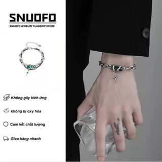 SNUOFO - Vòng tay nam thép titan đính đá zirconia hình rắn quấn quanh thánh giá phong cách độc đáo cao cấp cá tính