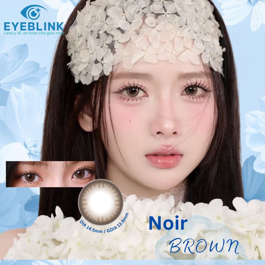 Kính áp tròng nâu Giãn NOIR BROWN 14.5mm chất liệu Silicone Hydrogel 14h-24h  6 tháng EyeBlink