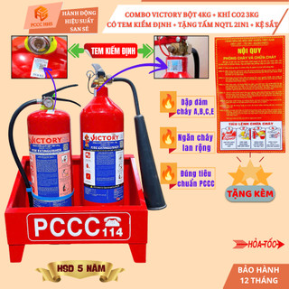 {Có Kiểm Định}Combo 1 bình chữa cháy bột 4kg+1 bình khí CO2 3kg kiểm định kèm kệ đựng tặng NQTL 2IN1
