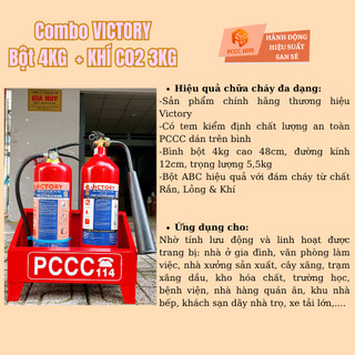 {Có Kiểm Định}Combo 1 bình chữa cháy bột 4kg+1 bình khí CO2 3kg kiểm định kèm kệ đựng tặng NQTL 2IN1