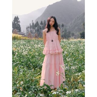Áo OLV 2 Dây Pink Strappy Tiered Top Đi Chơi Nữ Tính