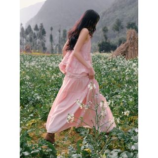 Áo OLV 2 Dây Pink Strappy Tiered Top Đi Chơi Nữ Tính