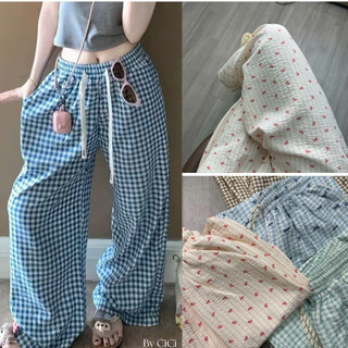 (DEAL MÙA HÈ) Quần nữ ống rộng hoạ tiết xinh xắn vải đũi xốp , quần dài pijama cạp chun mềm mịn