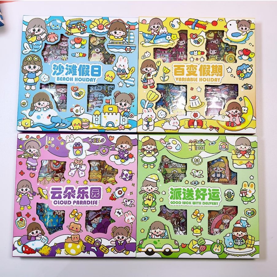 Hộp 100 tấm sticker 3D họa tiết cute dễ thương dán trang trí vở tập , sổ , bình nước , dụng cụ học tập ...