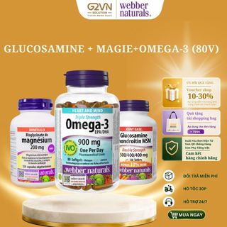 Combo kết hợp Glucosamine MSM 120 viên, Omega 3 900mg hộp 80 viên và Magnesium hộp 120 viên