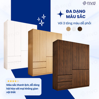 Tủ Đựng Quần Áo Gỗ Cao Cấp FC02 FIVO, Cánh Mở Sâu 60cm Có Ngăn Kéo, Freeship+Free lắp đặt, Trả Góp 0%
