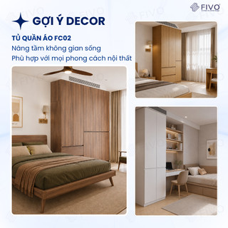 Tủ Đựng Quần Áo Gỗ Cao Cấp FC02 FIVO, Cánh Mở Sâu 60cm Có Ngăn Kéo, Freeship+Free lắp đặt, Trả Góp 0%