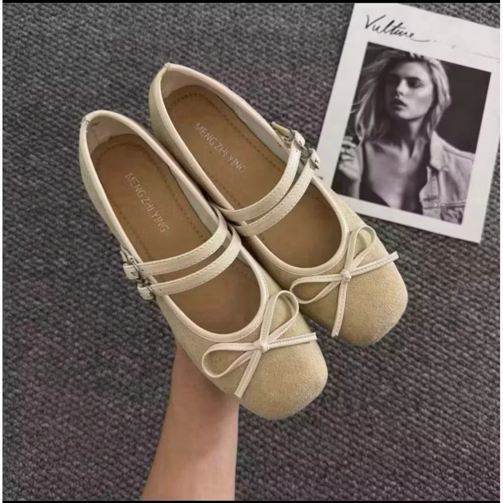 [Peinn] Giày búp bê nữ da lộn mềm êm chân kèm nơ xinh xinh phong cách lolita mã qv65