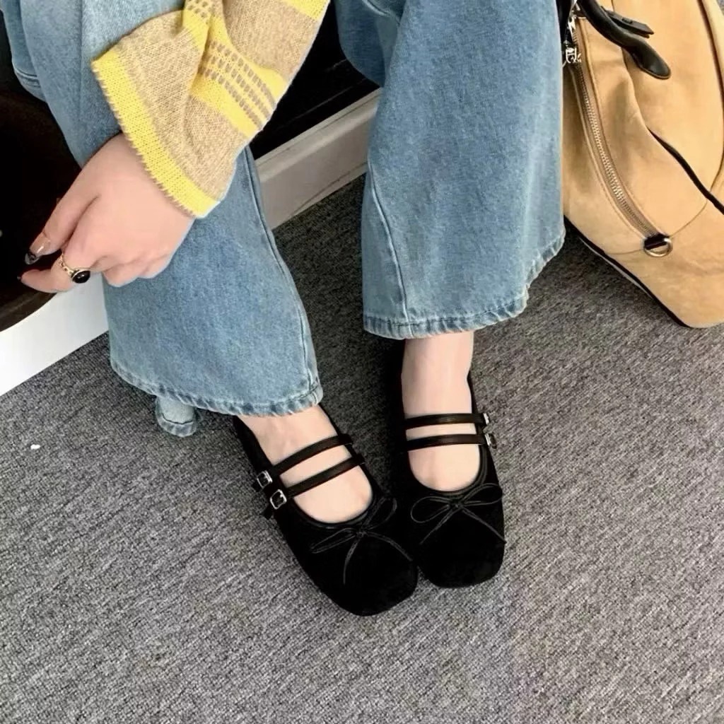 [Peinn] Giày búp bê nữ da lộn mềm êm chân kèm nơ xinh xinh phong cách lolita mã qv65