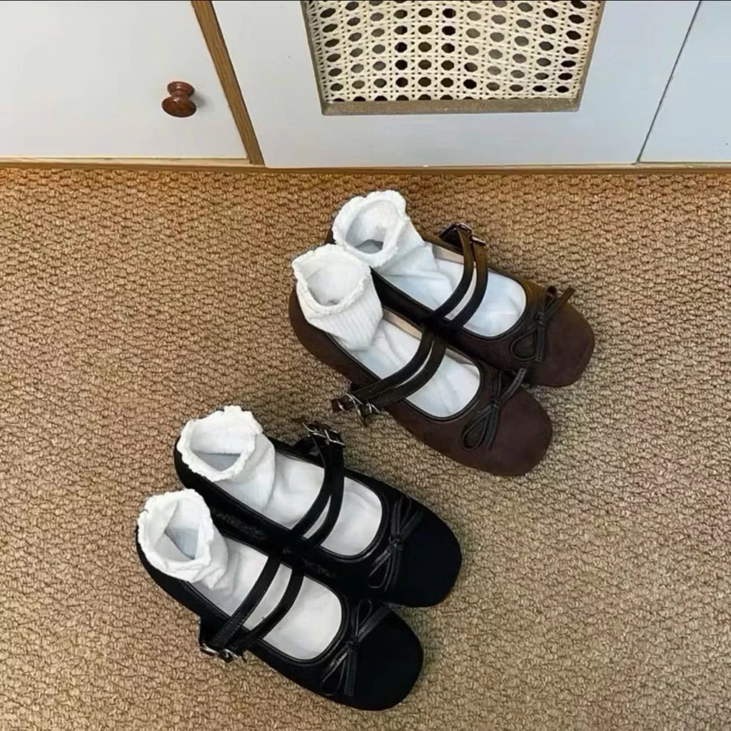 [Peinn] Giày búp bê nữ da lộn mềm êm chân kèm nơ xinh xinh phong cách lolita mã qv65
