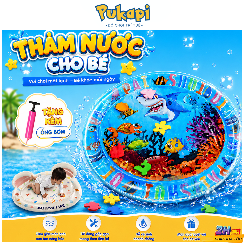 Thảm Nước Cho Bé Nằm Chơi Nệm Nước Đệm Nước Mùa Hè Tập Bò Trườn Thảm Nước Làm Mát Mùa Hè Kích Thước Lớn- PUKAPI