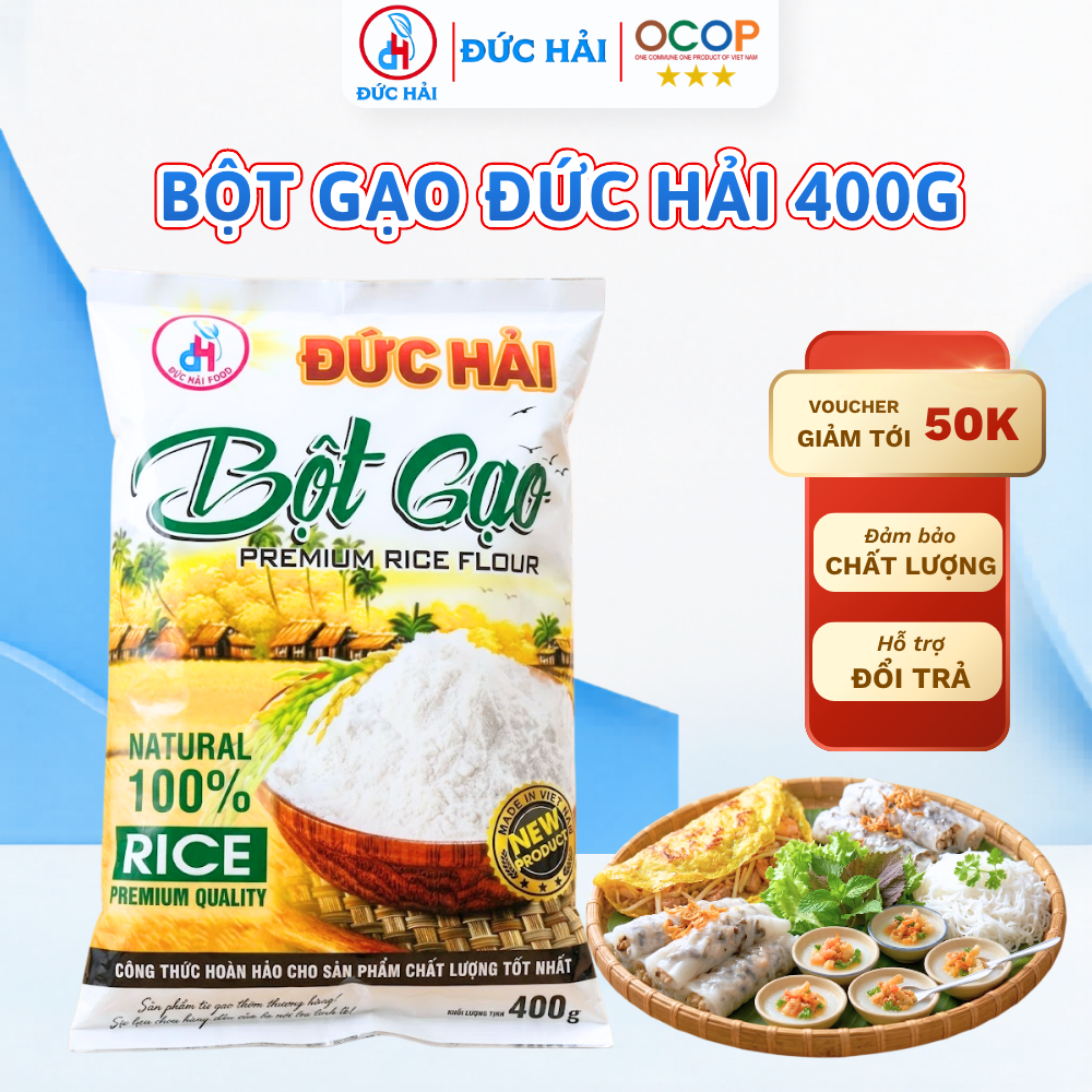 Bột Gạo Đức Hải Nguyên Chất 400G 100% Bột Gạo Tự Nhiên Làm Bánh Mịn Thơm Dễ Dùng - Đức Hải Food