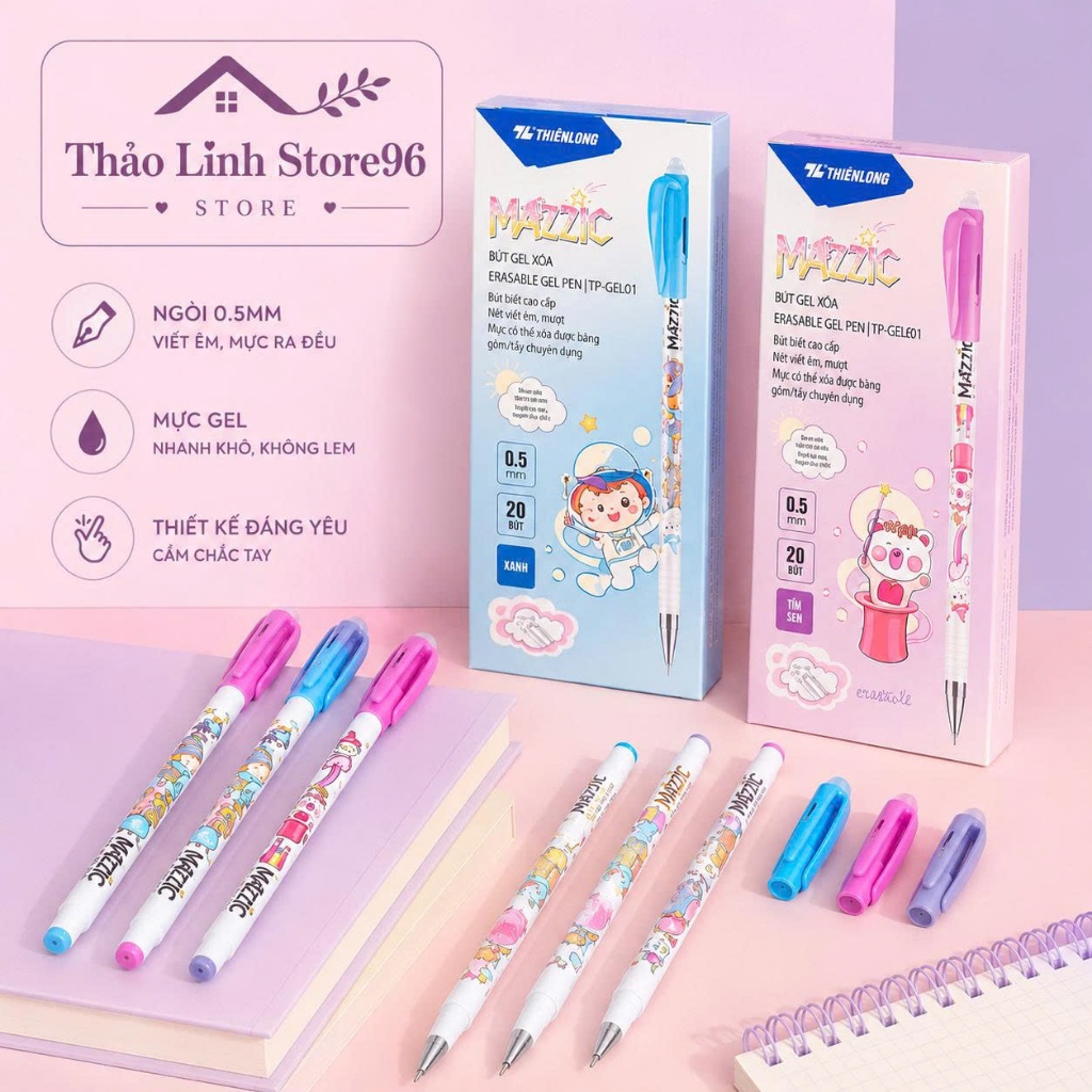 COMBO 20 Bút Gel Xoá Được MAZZIC, Bút Gel Thiên Long TP-GELEO1 Ngòi 0.5mm ,Bút Mực Gel Xoá, Viết Êm, Mực Đậm