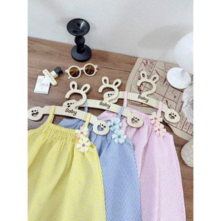 (EMXINH Baby Kids x Tặng Kẹp Tóc) Váy 2 Dây Sọc Đính Hoa Xinh, Phù Hợp Đi Học , Đi Chơi, Đi Biển -  V006