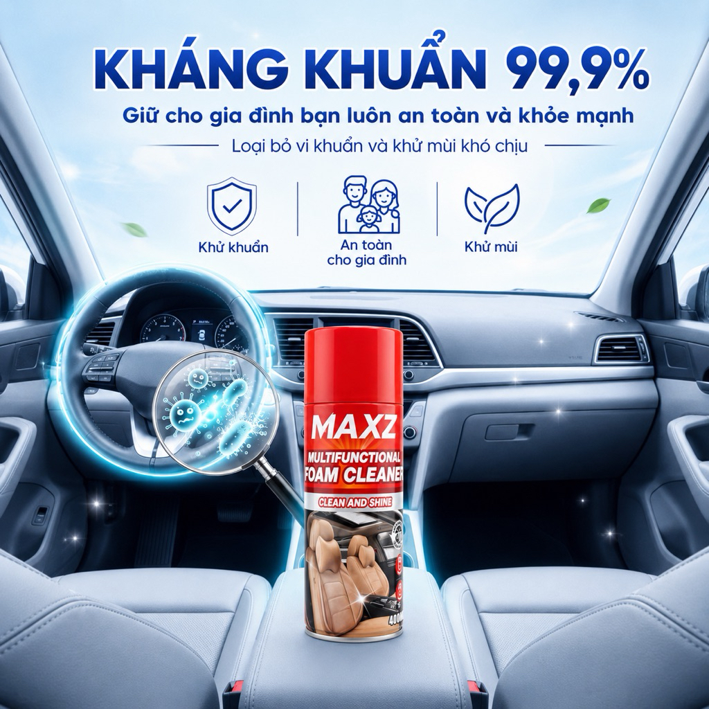 Chai Xịt MAXZ Làm Sạch Nội Thất  Ô tô , Ghế Da Xe Máy 400ml - Phục Hồi Da Ghế , Dưỡng Bóng , Chống Nắng