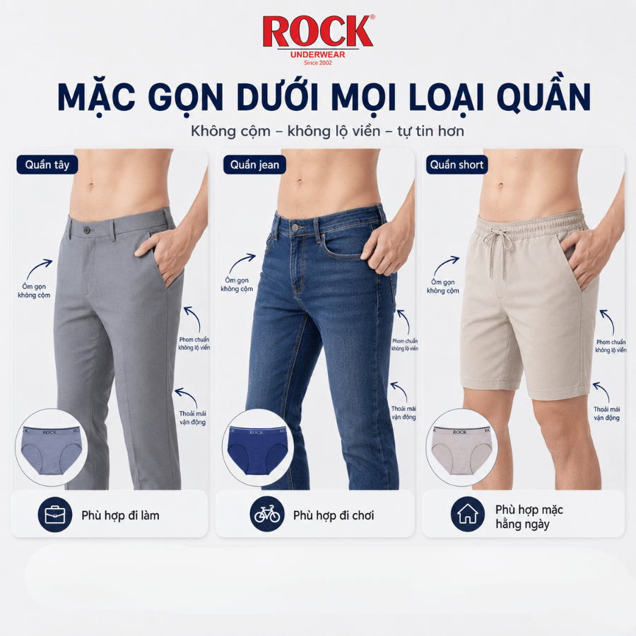 Combo 3 Quần Lót Nam ROCK QA002 Big Size Rộng Rãi Co Giãn Tốt, Quần Sịp Nam Dành Cho Người Big Size Ôm Sát Không Bí