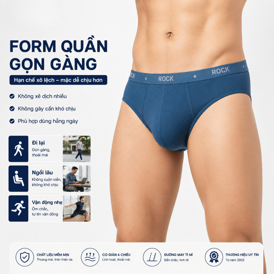 Combo 3 Quần Lót Nam ROCK QA002 Big Size Rộng Rãi Co Giãn Tốt, Quần Sịp Nam Dành Cho Người Big Size Ôm Sát Không Bí