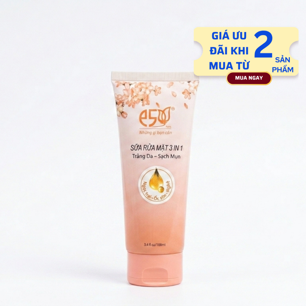 Sữa Rửa Mặt Làm Sạch Bụi Bẩn Bã Nhờn 3in1 E5 Kiềm Dầu Giúp Da Căng Bóng Tự Nhiên 100ml (Hồng)