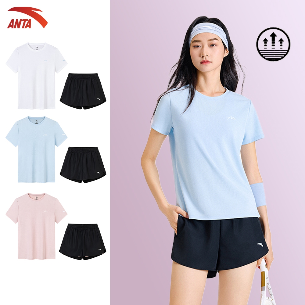 ANTA Set/ Bộ Quần Áo Thể Thao Cầu Lông Tennis Pickleball Badminton Áo thun nữ ngắn tay + Quần short ngắn 9625B7205A